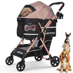 RIDYEE Foldable Dog Stroller for Small & Medium Dogs & Cats up to 33 lb