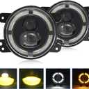 4 Inch Round LED Fog Lights, 60W Amber Pods Light Bar, Easy-Install LED Off Road Lights for 2007-2018 Jeep Wrangler Unlimited JK, Pair