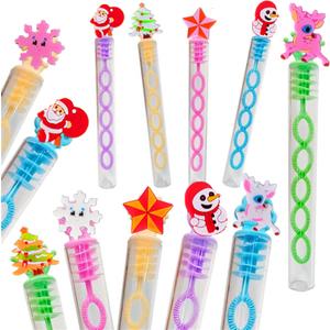 2 x 24 Packs Bulk Mini Christmas Cartoon Shape Bubble Wands, Boys and Girls Holiday Party Favors Student Gifts Christmas Party Supply
