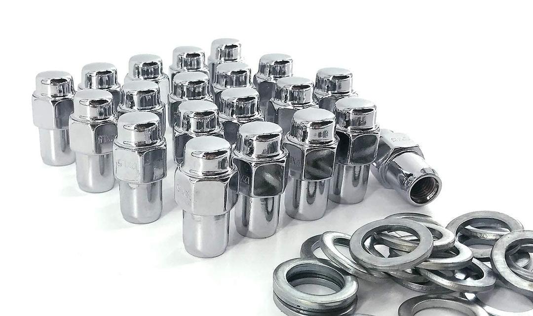 Set of 20 pcs Wheel Lug Nuts M12X1.25,13/16" Hex/Wrench, Total Length 1.68"(42.67mm), Chrome Flat Top Mag 0.75", 2-PC Standard Mag Shank Closed End Chrome Lug Nuts Set with Washer