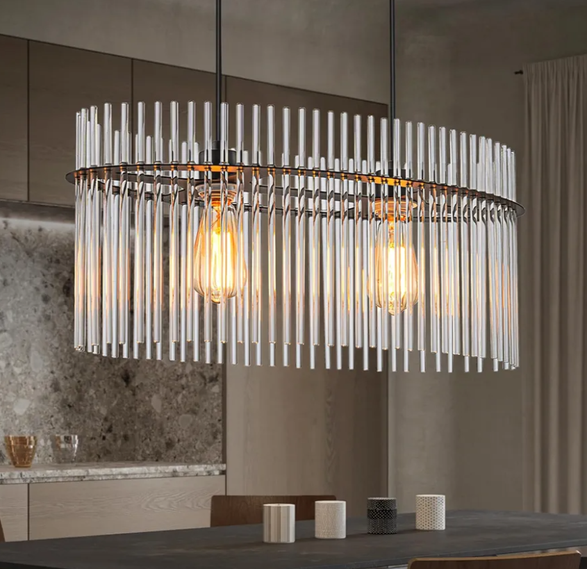 Liilokte 2 Light Modern Crystal Chandelier D23.6 Dining Room Chandelier Over Table Contemporary Pendant Ceiling Light Fixture Adjustable Height E26 for Living Room, Foyer, Entryway, Bedroom Gold