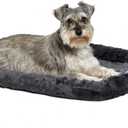MidWest Homes for Pets Dog Bed  Gray Faux Fur Bolster, Ultra-Soft and Machine Washable, Fits 30-Inch Crates and Carriers, for Medium-Sized Breeds