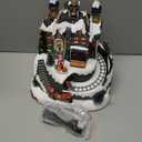 Vigdur Christmas Village Houses - Animated Christmas Village Shop with Colorful Lights & 8 Songs, Rotating Train, Adapter & Battery Powered Animation Xmas Decoration for Home Tabletop Gift