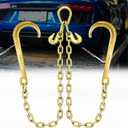 Grade 80 Chain V-Bridle | 3/8In x 2Ft Towing Chains Bridle with J Hooks and Grab Hooks | Transport Chain with 7,100LBS Safe Working Load | for Flatbed Truck Rollback Wrecker Carrier