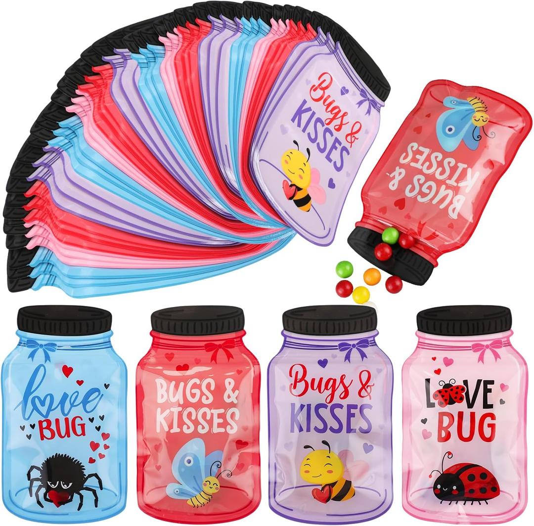 Tinlade 36 Pcs Valentine's Mason Jar Cards Bags Valentine Greeting Card Resealable Bags with Zipper Valentines Exchange for Kids Boys Girls School Class Classroom Party Favors Gifts (Diverse Style)