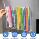 Straw Holder for Cabinet Door,9.6'' Large Acrylic Straws Organizer Storage Dispenser,Kitchen Accessories Container,with 8pcs Double-sided Tape,10 Sheet Note Paper,1pc Brush(Clear)