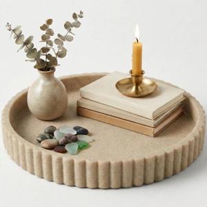 OAKOA Decorative Tray for Decor - Coffee Table Tray for Living Room - Round Tray for Home Decor - Coffee Table Decor Centerpiece - Modern Minimalist Centerpiece (Beige Resin)