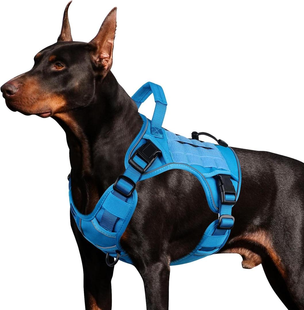 WINGOIN Blue Tactical Dog Harness for Large Dogs, Heavy Duty No Pull Dog Harness with Handle, Adjustable Reflective Military K9 German Shepherd Big Size Dog Vest for Walking, Training, Hunting (L) (L: 45-80 lbs (Chest:27-37",Neck:19-25"))