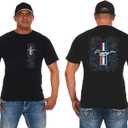 JH DESIGN GROUP Men's Ford Mustang T-Shirt Tri-Bar Pony Distressed Collage Black Shirt (3X-Large)