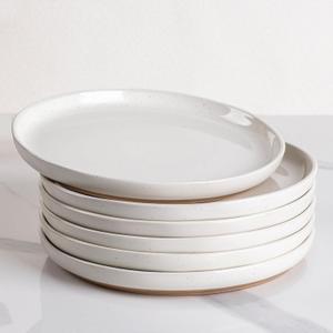 AmorArc Ceramic Dinner Plates Set of 6,10.5 Inch Stoneware Plates Set for Dinner, Elegant Dish Set with Rustic Terracotta Underside,Microwave & Dishwasher Safe (Light Beige)