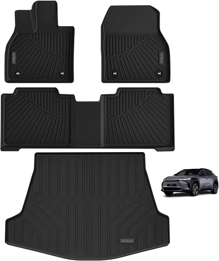 Floor Mats & Trunk Mat Compatible for 2023-2024 Toyota bZ4X All Weather Anti-Slip TPE Rubber Waterproof Non-Slip Design Protect 2 rows Set Car Floor Liners black