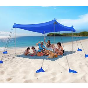Rhino Valley Beach Tent Sun Shelter, 10x10FT Beach Canopy Tent Sun Shade UPF50+ Protection with 8 Sandbags 4 Stability Poles, Outdoor Shade Canopy 6-8 People for Camping Fishing