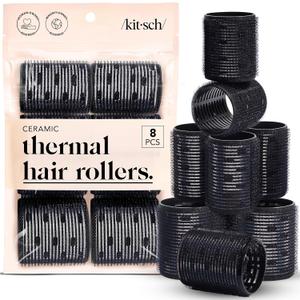 Kitsch Ceramic Hair Rollers for Women Self-Grip Hair Curlers for Heatless Curl Overnight, Long-Lasting Frizz-Free Curls, Volumizing Large Rollers for All Hair Types Black, 8 Count (Pack of 1)