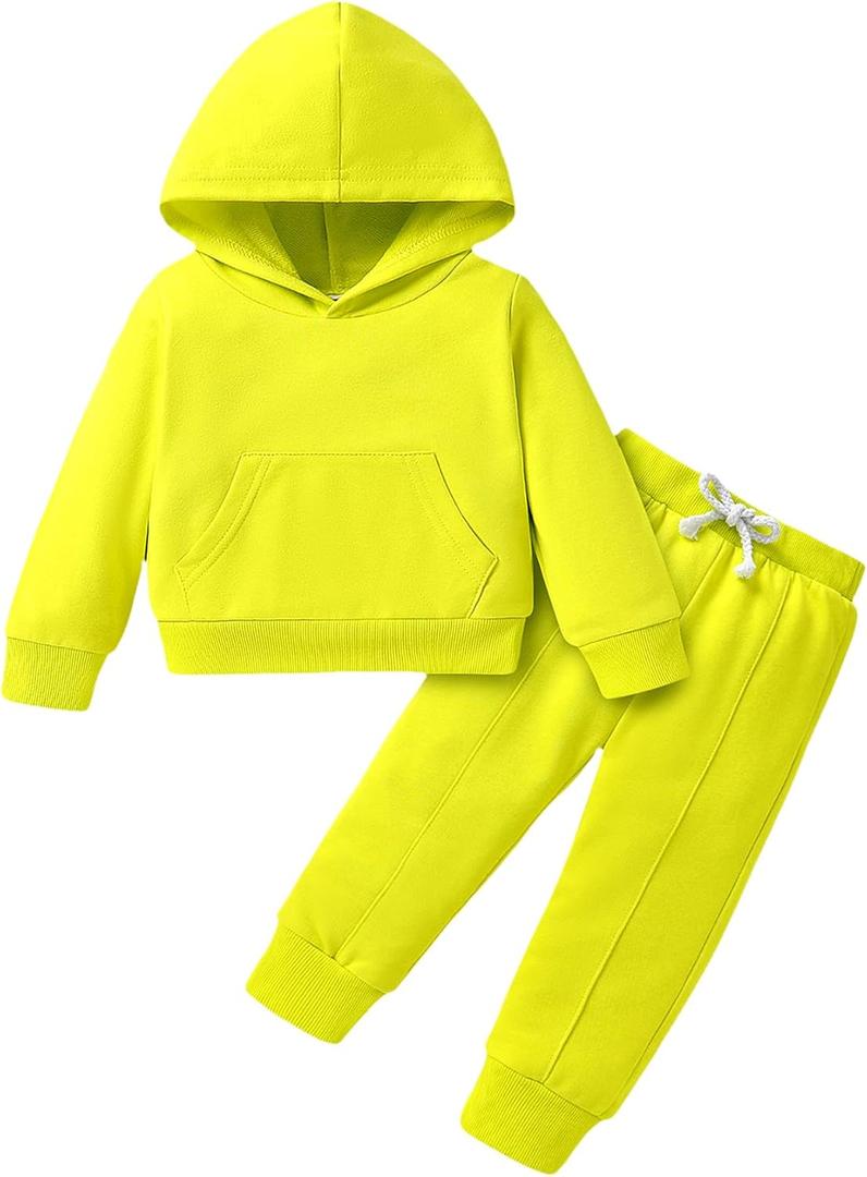 YOUNGER TREE Baby Clothes for Girls Boy Solid Color Hoodie and Sweatpants Outfit Toddler Sweatsuit (3-4 T, Fluorescent Yellow)