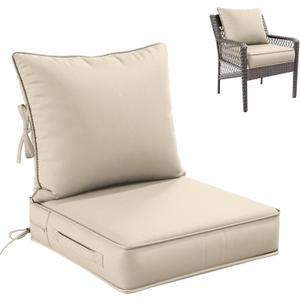 Premium Outdoor Seat Cushion Chair Cushions for Patio Furniture 19 L X 19 W X 4 H Waterproof & Fade Resistant Deep Seat and Backrest Cushion Set with Removable Covers for Chair, Sofa