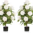 3FT Artificial Hydrangea Tree with White Flowers, 2 Pack Faux Silk Plant Fake Hydrangea Bush Flower Tree for Porch Patio Living Room Decor