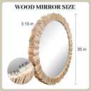 35" Wood Round Mirror, Rustic Wall Mirror with Thick Frame, Large Round Mirrors for Wall Decor, Wooden Circle Beveled Mirrors for Entryway, Farmhouse, Washed White