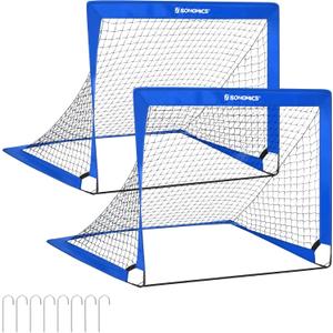 SONGMICS Kids Soccer Goals for Backyard, 4x3 ft Portable Soccer Nets Training Equipment, Toddler Soccer Goal with Carrying Bag, for Field (Blue)