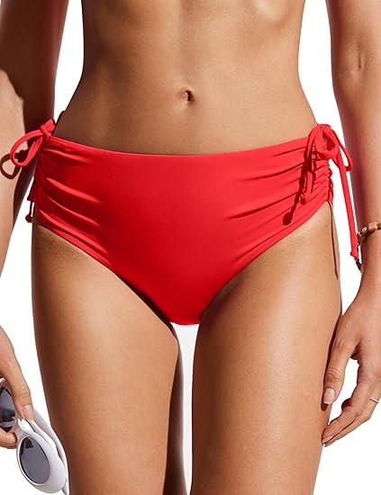 CRZ YOGA Womens Bikini Bottoms Full Coverage Bathing Swimsuit Adjustable Ruched Side Tie Swim Briefs, Size L