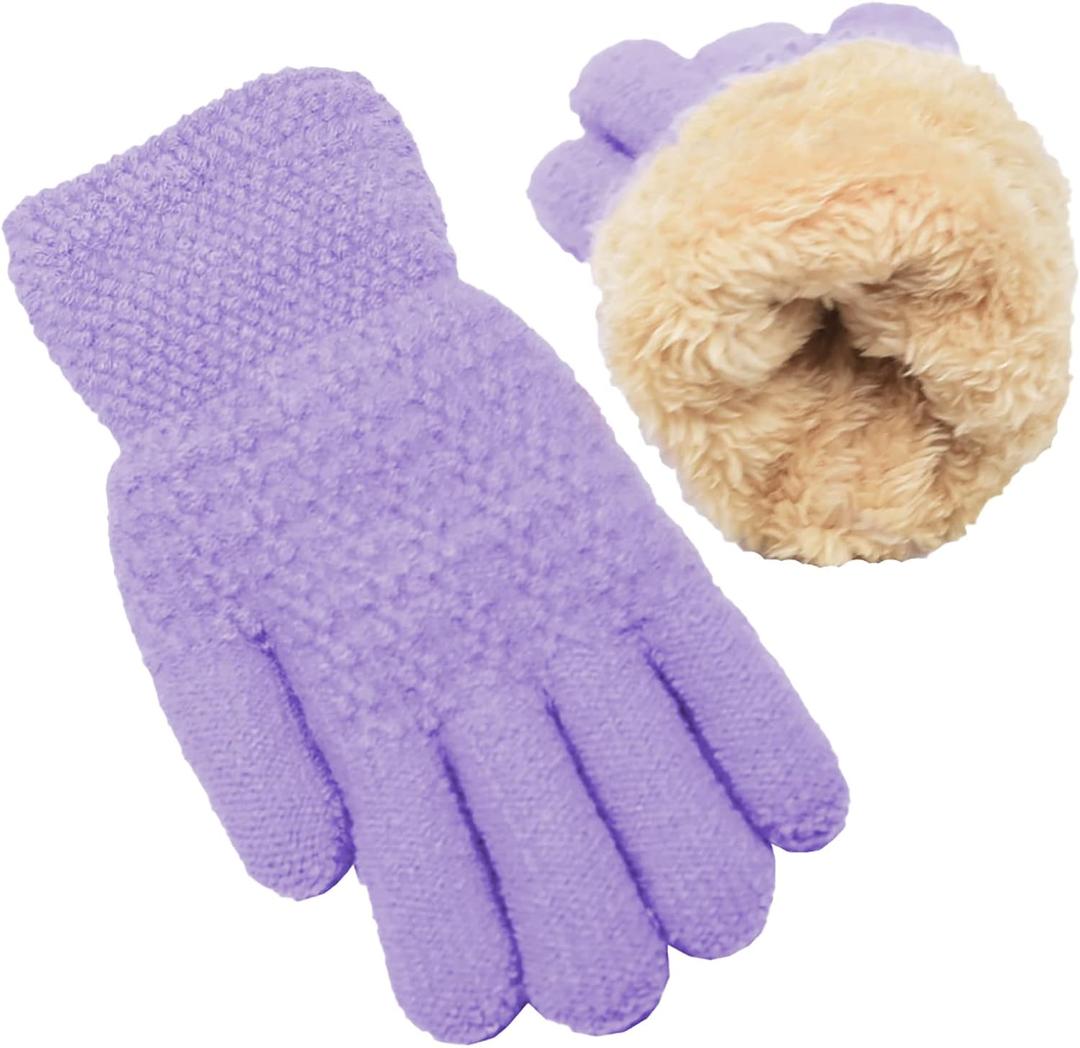 Winter Gloves for Boys Girls - Kids Warm Knit Thermal Cable Knitted Gloves Wool Fleece Lined Mittens for Cold Weather (1 Pair, Purple) 7.2 inches length 4.2 inches width
