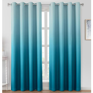 HOMEIDEAS Turquoise Ombre Blackout Curtains 52 X 84 Inch Length Gradient Room Darkening Thermal Insulated Energy Saving Grommet 2 Panels Window Drapes for Living Room, Bedroom 52"W x 84"L  Turquoise
