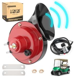 10L0L 12 Volt Golf Cart Horn Kit for Yamaha EZGO Club Car or UTV Boat, Floor Mount Button Switch, Universal Loud Horn Volume Up to 118db