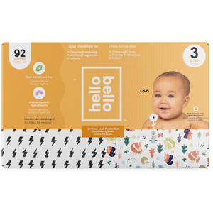 Hello Bello Diapers, Size 3 (14-24 lbs), 92 Count of Premium Disposable Baby Diapers in Bolt Babes and Woodland Animals Designs, Hypoallergenic with Soft, Cloth-Like Feel (Multicolor)