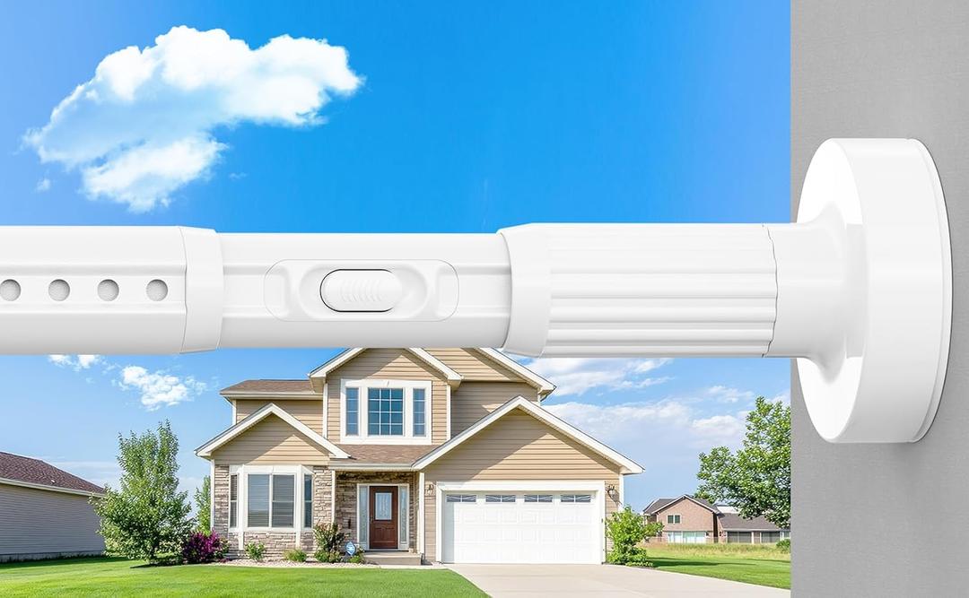 Tension Curtain Rod 39-157In (3.3-13 Ft), No Drill Outdoor Curtain Rods for Patio Windows Bathroom, Heavy Duty Tension Rod Room Divider, Extra Long Shower Curtain Rod Diameter 1.26 In, White