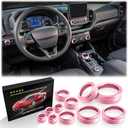 Polodunn for Ford Bronco Sport Accessories 2021-2024 (No fits Bronco), 11pcs Aluminum Alloy Knob Cover Trim Kit - A/C, Vol Tune, Air Vents, Headlight, Gear Shift & Mode Switch (Pink)