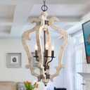 LOG BARN Farmhouse Chandelier Handmade Wood 3 Lights Fixtures Hanging for Dining Room, Foyer, Kitchen Island and Hallway