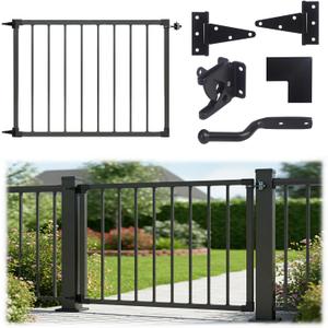 4Ft W Steel Deck Gate Kit for 36" H Railing, Cuttable Black Textured Powder - Coated Outdoor Gate with Latch & Auto-Closing Hinges for Deck, Patio, Garden, Yard, Porch