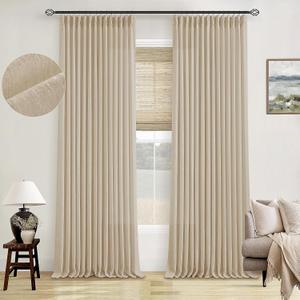 Farmhouse Linen Textured Curtains 90 Inches Long for Living Room Dining 2 Panels Burlap Flax Pinch Pleated Drapes Hooks Rustic Vintage Light Filter Semi Sheer Sand Beige 90 Inch Curtain for Bedroom, 40"W x 90"L