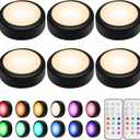 BLS LED Puck Lights with Remote Control, Wireless Under Cabinet & Closet Lighting, RGB 13 Color Changing Lights with Dimmer, Timer & AA Battery Operated, Push, Touch, Stick on for Night, Black, 6 Pack