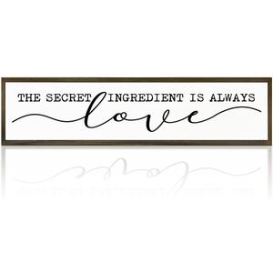 WKYAER Inspirational Love Signs, Farmhouse Kitchen Decor for Wall Table Shelf, Home Decor Accent, Decorative Wooden Table Sign, The Secret Ingredient is Always Love Sign 17.8x4x1.2 inches 63