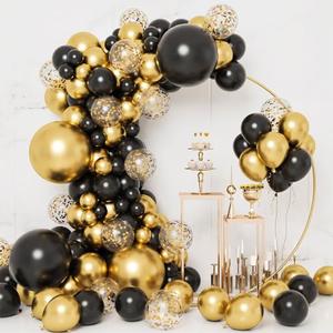 RUBFAC 130pcs Black and Gold Balloons, Black Metal Gold and Metallic Confetti Gold Balloons for 2026 New Year Graduation Class Decorations Retirement Party Baby Shower Wedding Birthday Anniversary