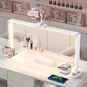 Yokilly 48W Half Moon Light: 34" Shadow-Free Half Moon Light for Desk Salon - Foldable LED Desk Lamp with Stepless Brightness 3000K-6500K for Manicurist Nail Tech (White, Large)