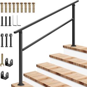 VIVOSUN Outdoor Handrail, 5 Step Stair Handrai, 69" x 36" Fits 1 to 5 Steps, Wrought Mattle Iron Handrail for Concrete Steps, Porch Steps, One-Step Assembly, Black