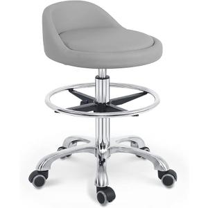 Grace & Grace Rolling Stool with Wheels and Back, Adjustable Heavy Duty Esthetician Chair Stool for Shop, Salon, Office and Home,Kitchen (Without Footrest, Black)