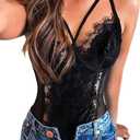 See Through Lingerie,V-Neck Lace Bodysuit,Sexy Lingerie Women,One Piece Body Suit (XX-Large, Black)