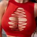Avidlove Women's Fishnet Top Sexy Cut Out Crop Short Hollow Out Cropped Tank Top(S M L) (Red, S)