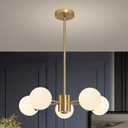 Bagood 5-Light Globe Sputnik Chandelier Mid Century Sputnik Chandeliers Modern Gold Globe Pendant Light Brushed Brass Finished with White Frosted Glass Lampshade for Dining Room Bedroom Kitchen