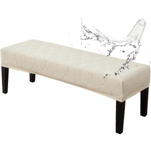 Genina Waterproof Dining Room Bench Covers, Stretch Jacquard Bench Seat Protector Cover, Rectangular Bench Cover for bedrooms, Living Rooms, Kitchens, Removable, Washable (Beige) (Leaf)