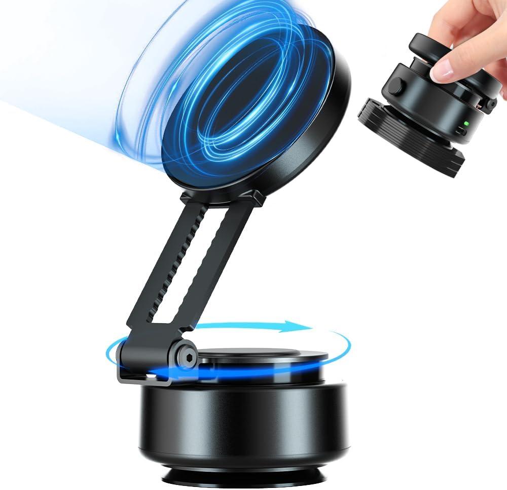 Electric Vacuum Magnetic Suction Mount Phone Holder for Car, 360 Rotating for iPhone 16/15/14/13/12 for Shower/Car/Mirror/Smooth Surfaces (Not Phone Charger), Black