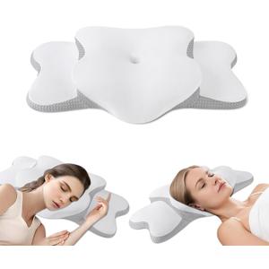 Cervical Neck Pillow for Sider Sleeper | Ergo Pillow for Sleep Apnea, Neck Pain, and Snoring Relief | Contour Memory Foam with Ergonomic Support, White, Large