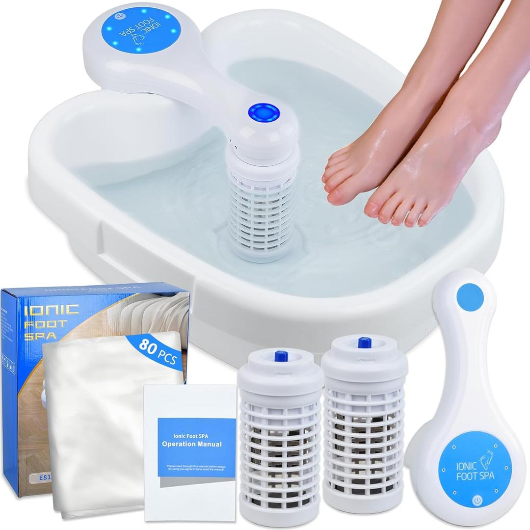 Ionic Foot Bath Detox Machine 3.0, Ionic Foot Spa for Home Detox with an Auto Start-Stop Control Unit, 2 Powerful Arrays, Foot Soaking Tub & 80 Liners