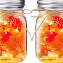 LemonRoad 2 Sets Thanksgiving DIY Craft Kit DIY Glass Mason Jar Solar Lanterns Fall Maple Leaf Table Centerpieces Decoration with Rope Brush Glue for Autumn Party Decor Classroom Activities Crafts