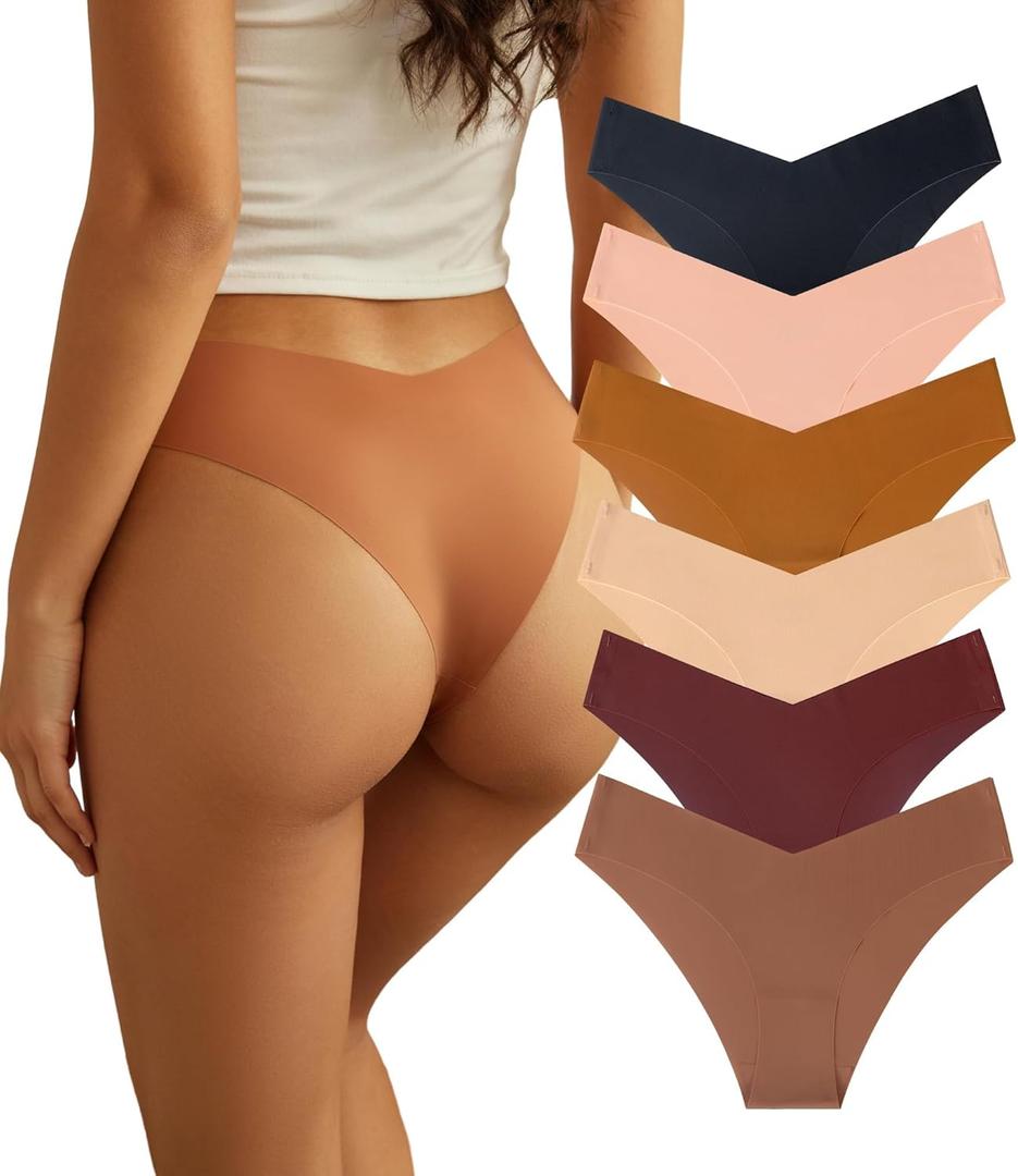 Women Seamless Underwear Soft No Show Stretch Bikini Invisibles Hipster V Cut Panties 6 pack (Medium)