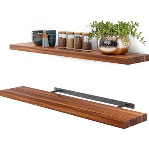 BATODA Set of 2 36" Wood Floating Shelves Wall Mounted  Rustic Farmhouse Wooden Wall Storage Shelf for Bedroom, Kitchen, Home Dcor - Brackets and Shelving Hardware Included (Acacia, 36inch)