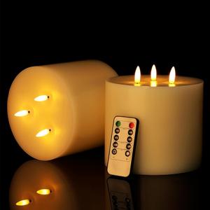 Retisee 2 Pack Extra Large Flameless Candles Battery Operated Real Wax 3 Wicks LED Pillar Candles with Remote Control and Timer for Wedding Christmas Home Party Decoration(Ivory,6 x 6 Inch)