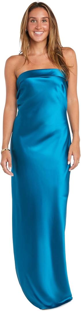 MORGAN AND CO. Strapless Satin Dress W/Fold Over Neckline & Back Zipper Closure (3, Teal)